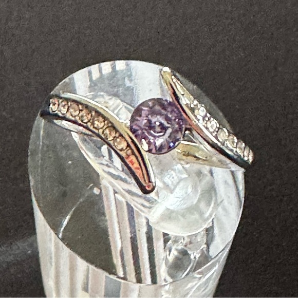 Elegant Amethyst & Zircon Silver Plated Statement Ring – Size 8 - Picture 9 of 14